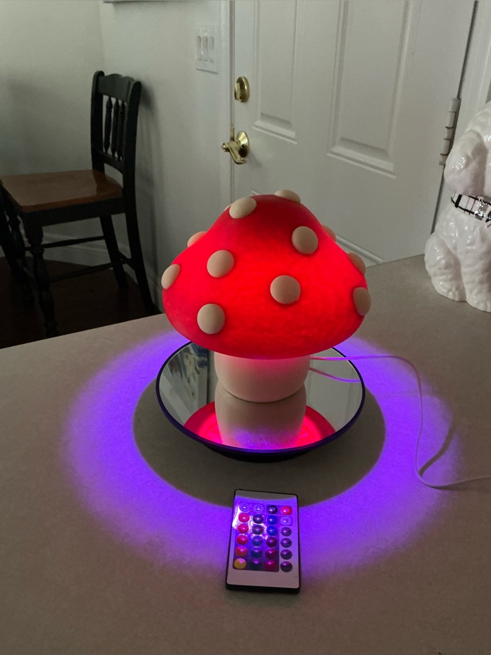 Red Mushroom LED Night Light with Remote.  Does not come with the mirror base